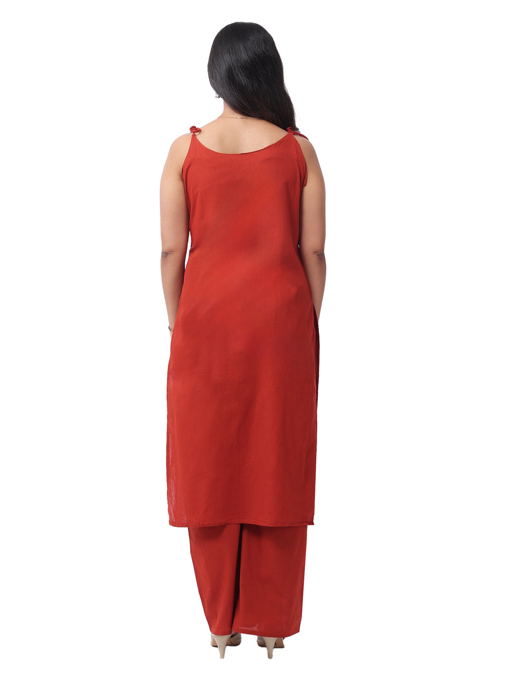 Fash'O'Holic Women's Premium Rust Orange Embroidered Kurta Pant Set
