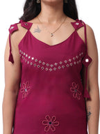 Fash'O'Holic Women's Premium Wine Mirror Work Kurta Pant Set