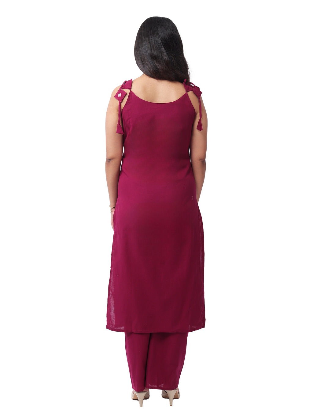 Fash'O'Holic Women's Premium Wine Mirror Work Kurta Pant Set