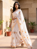 Mustard Bloom Premium Soft Silk Blend Saree with Tribal Border