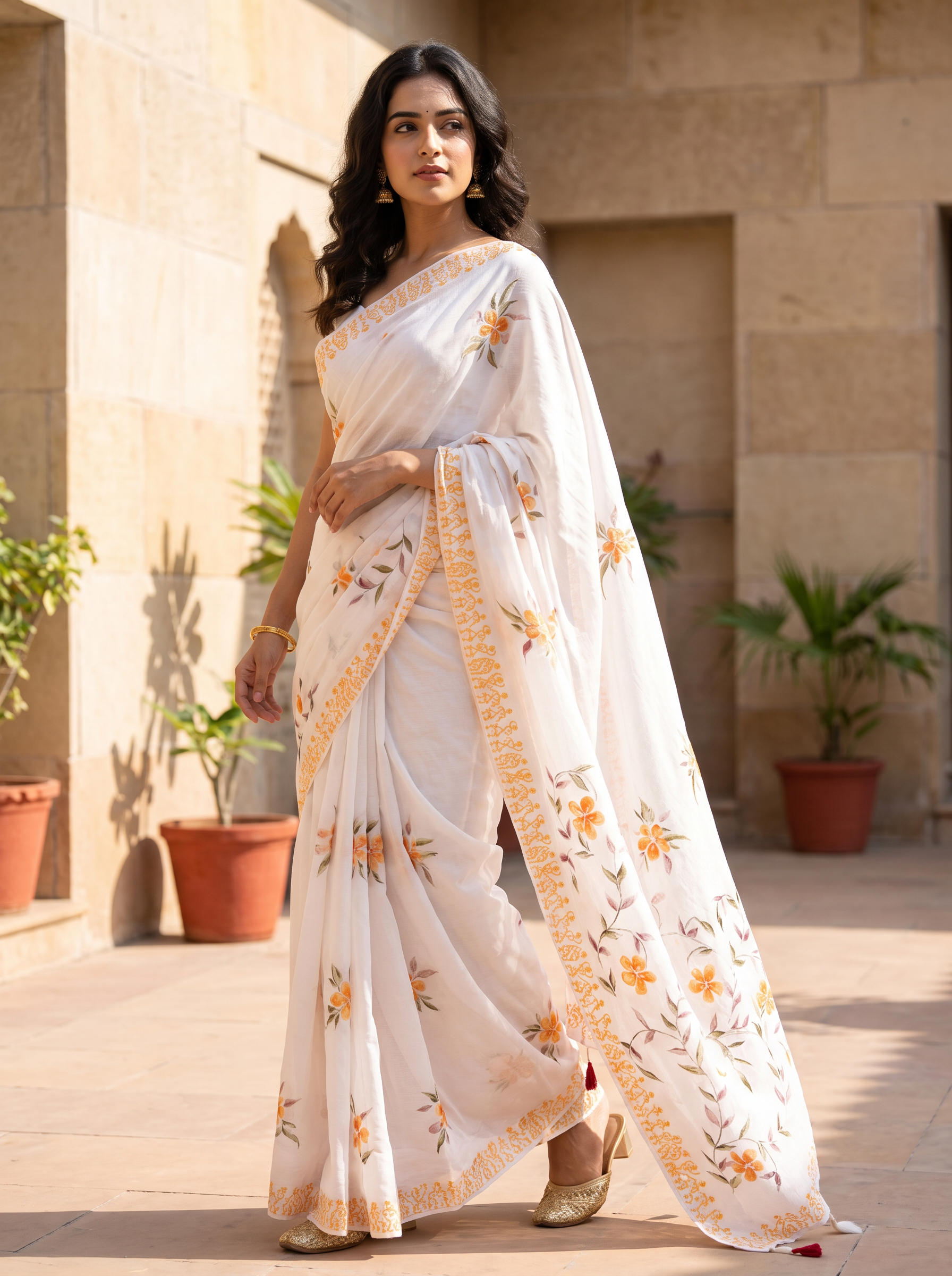 Mustard Bloom Premium Soft Silk Blend Saree with Tribal Border