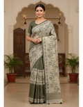 Fash'O'Holic Olive Green Floral Printed Cotton Silk Saree