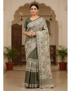 Fash'O'Holic Olive Green Floral Printed Cotton Silk Saree