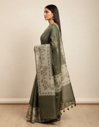 Fash'O'Holic Olive Green Floral Printed Cotton Silk Saree