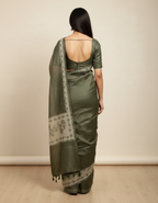 Fash'O'Holic Olive Green Floral Printed Cotton Silk Saree