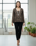 Bohemian Black Paisley Layered-Look V-Neck Tunic