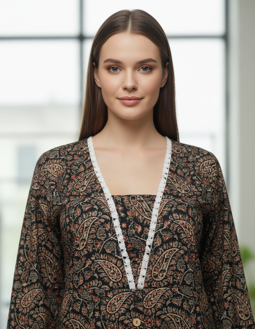 Bohemian Black Paisley Layered-Look V-Neck Tunic