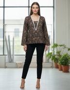 Bohemian Black Paisley Layered-Look V-Neck Tunic