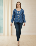 Indigo Ikat V-Neck Short Kurti