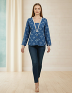 Indigo Ikat V-Neck Short Kurti