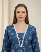 Indigo Ikat V-Neck Short Kurti