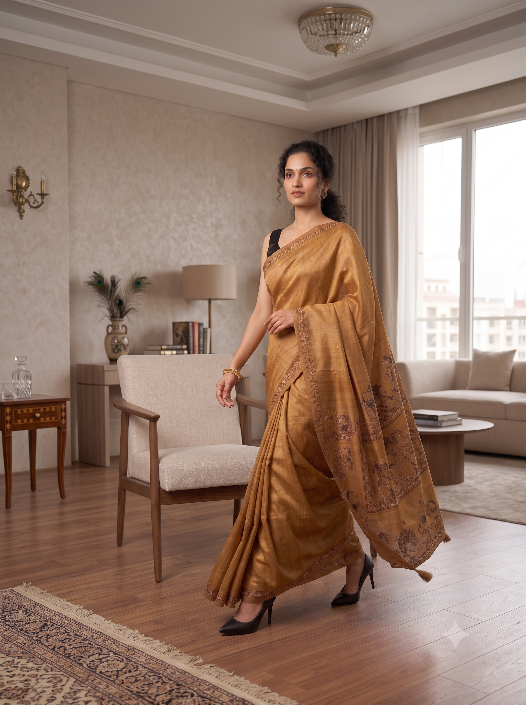 Fash'O'Holic Mustard Gold Cotton Silk Butti Saree