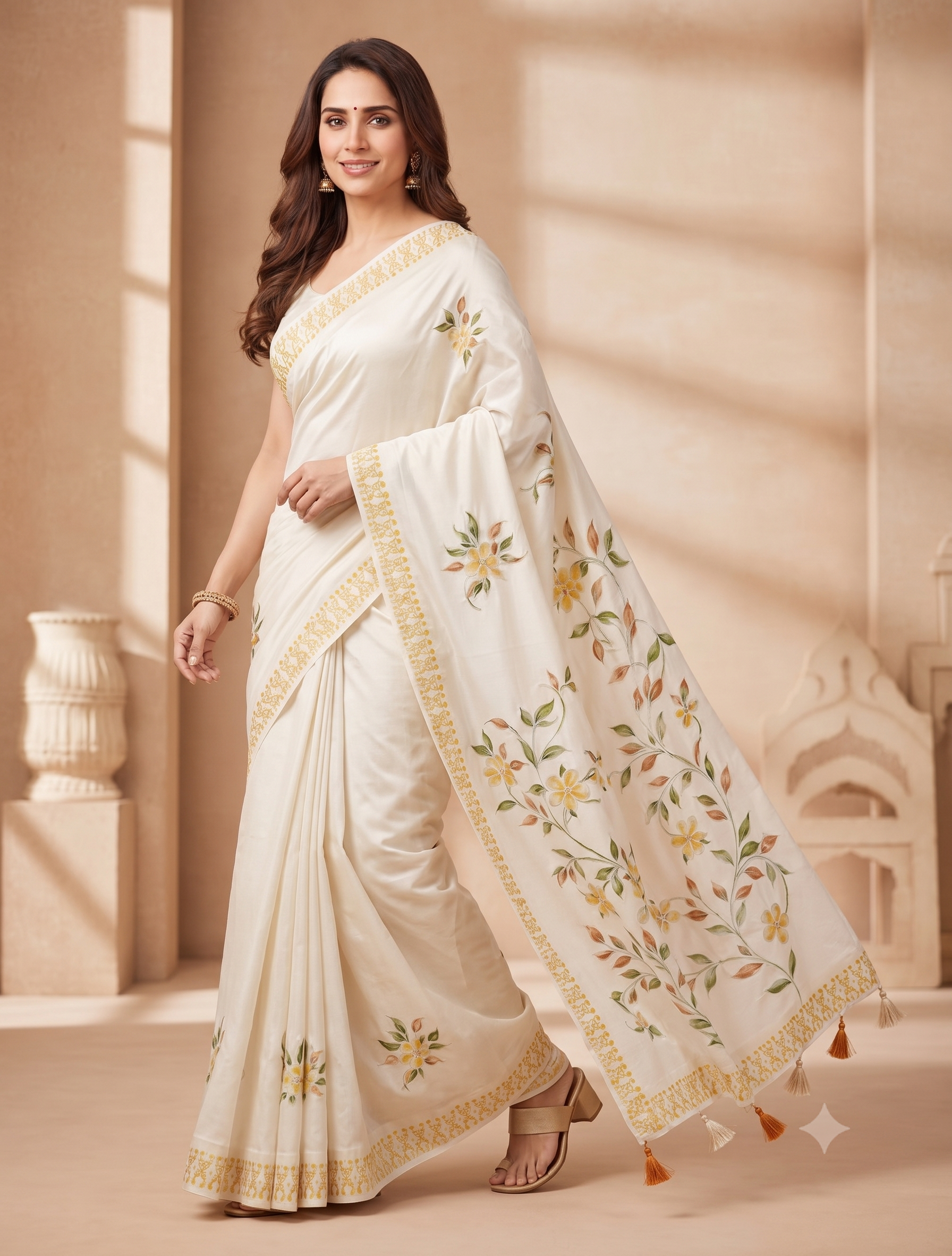 Mustard Bloom Premium Soft Silk Blend Saree with Tribal Border