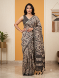 Fash'O'Holic Premium Olive Green Soft Silk Blend Printed Saree with Tassels