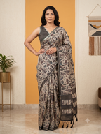 Fash'O'Holic Premium Olive Green Soft Silk Blend Printed Saree with Tassels
