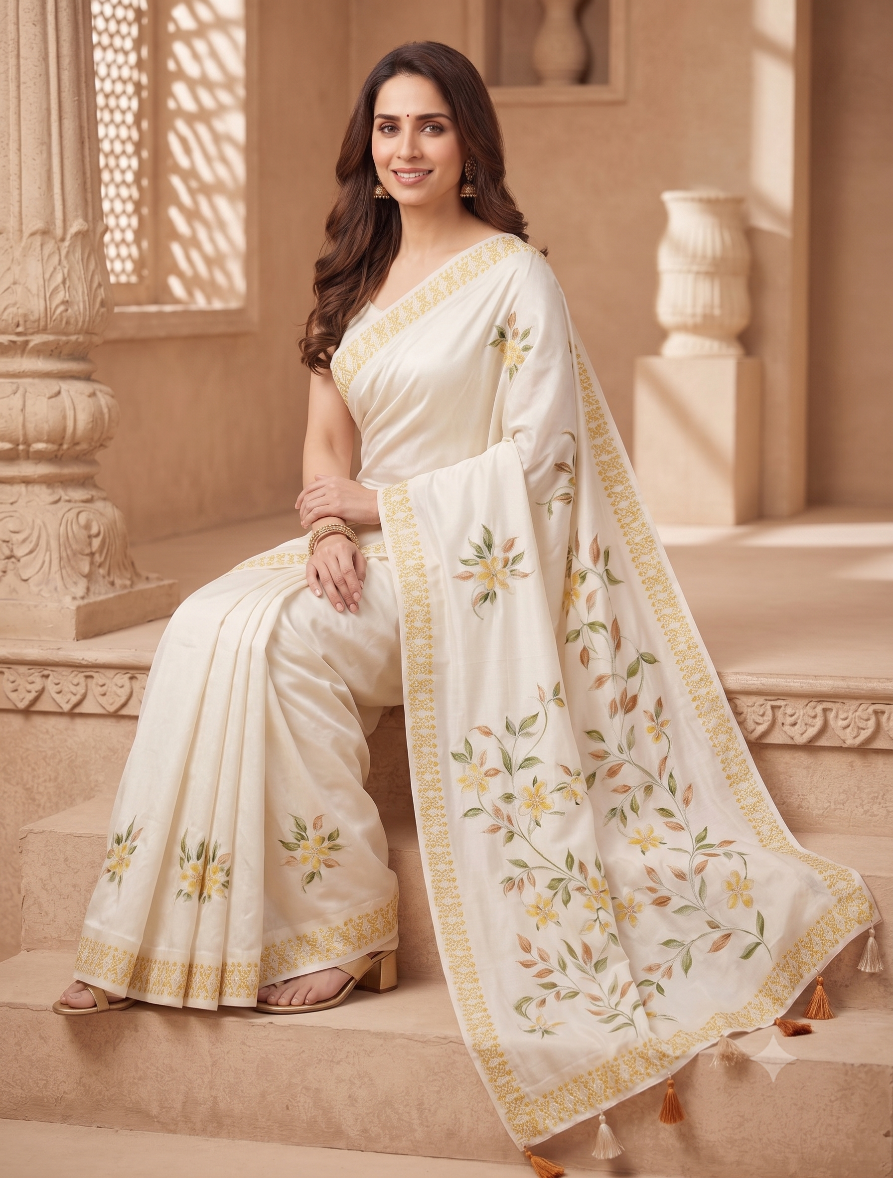 Mustard Bloom Premium Soft Silk Blend Saree with Tribal Border