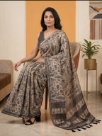 Fash'O'Holic Premium Olive Green Soft Silk Blend Printed Saree with Tassels