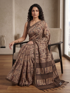 Fash'O'Holic Premium Coffee Brown Soft Silk Blend Printed Saree with Tassels