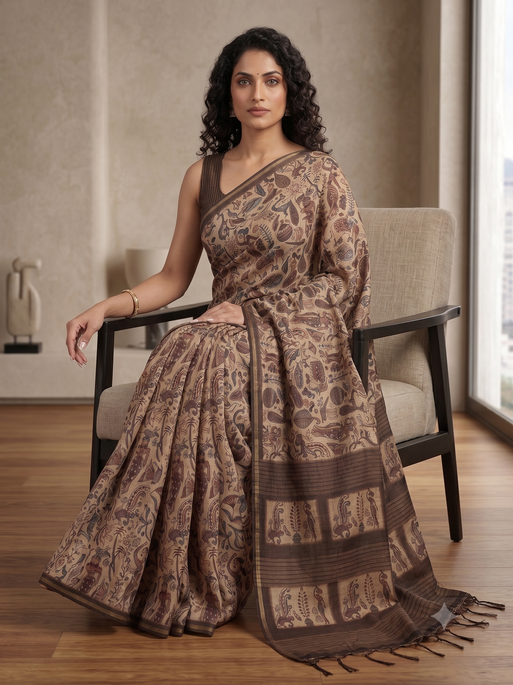 Fash'O'Holic Premium Coffee Brown Soft Silk Blend Printed Saree with Tassels